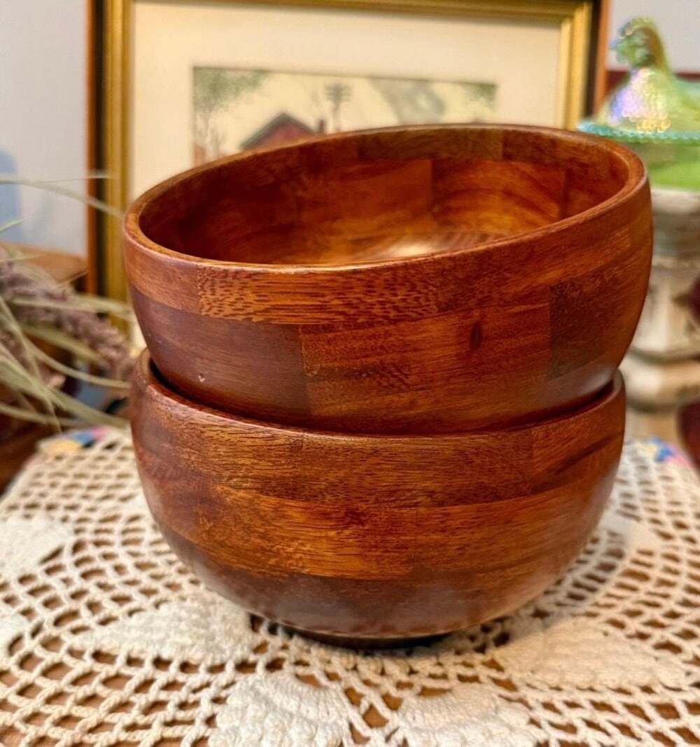 Vintage Staved Wood Salad Bowl, Set of 2